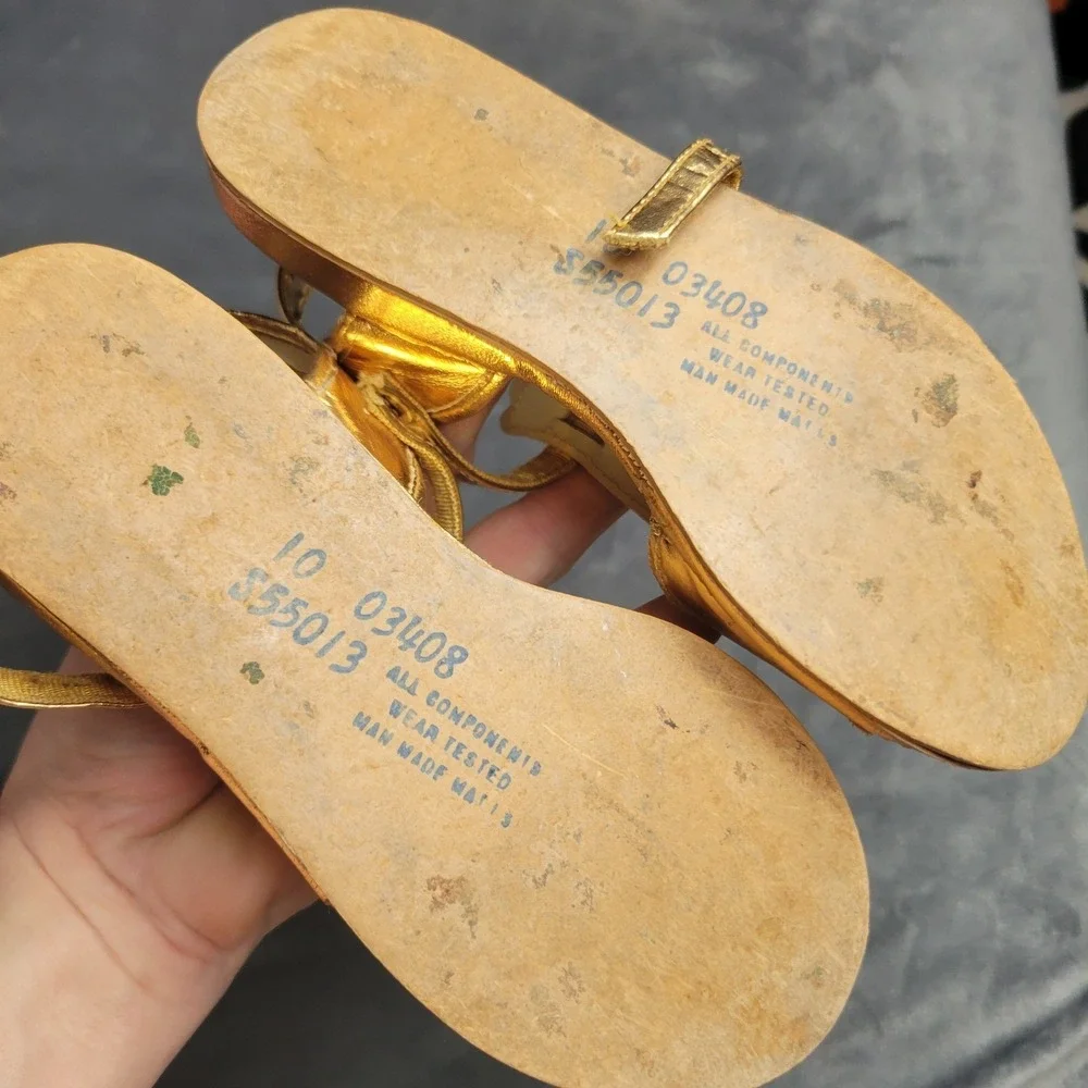 Lickettes Vintage Girls Gold Metallic‎ Strappy Sandals Size 10 S55013 03408